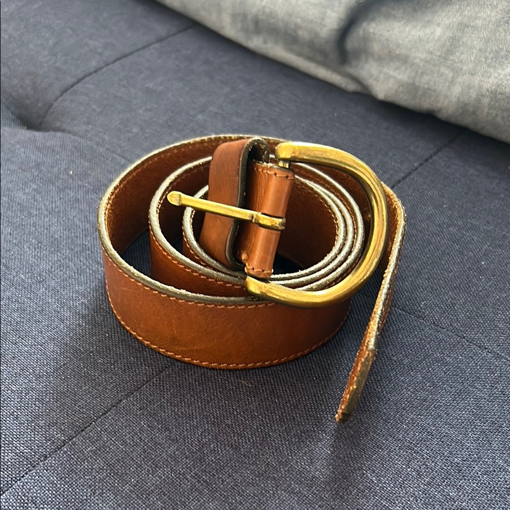Women’s Tan Leather Belt with Gold Buckle